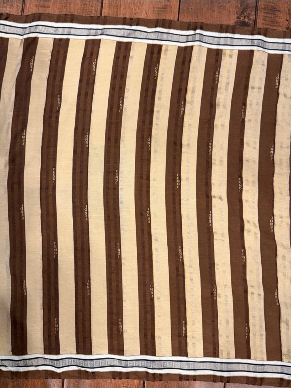 Fendi Brown and Beige Striped Silk Pocket Square with Border - Picture 4 of 9